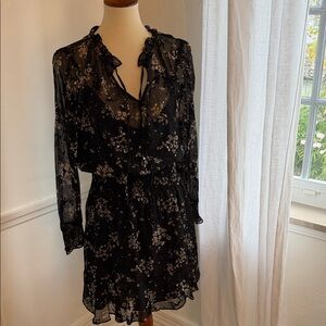 Parker Black Floral Long-Sleeve Ruffle Dress